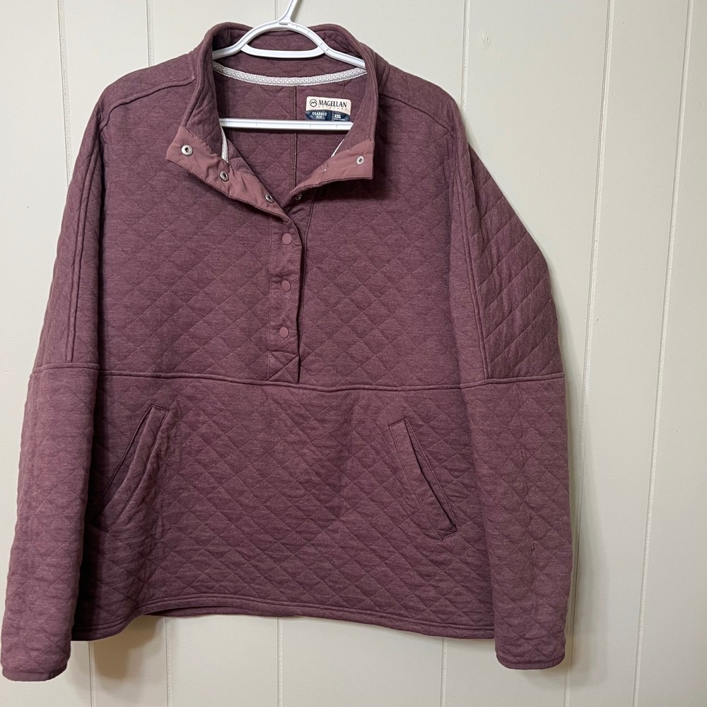 Magellan Outdoors Campfire Quilted Snap Pullover Sweatshirt Women's Maroon XXL